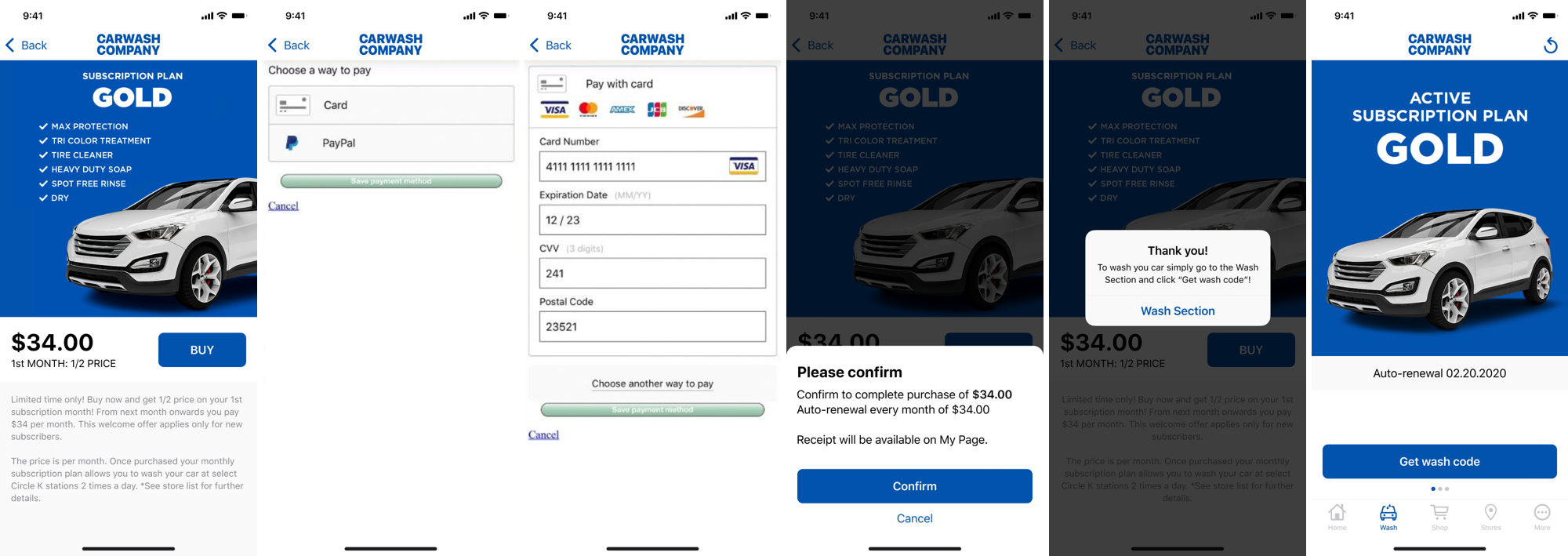 Car Wash company register payment method