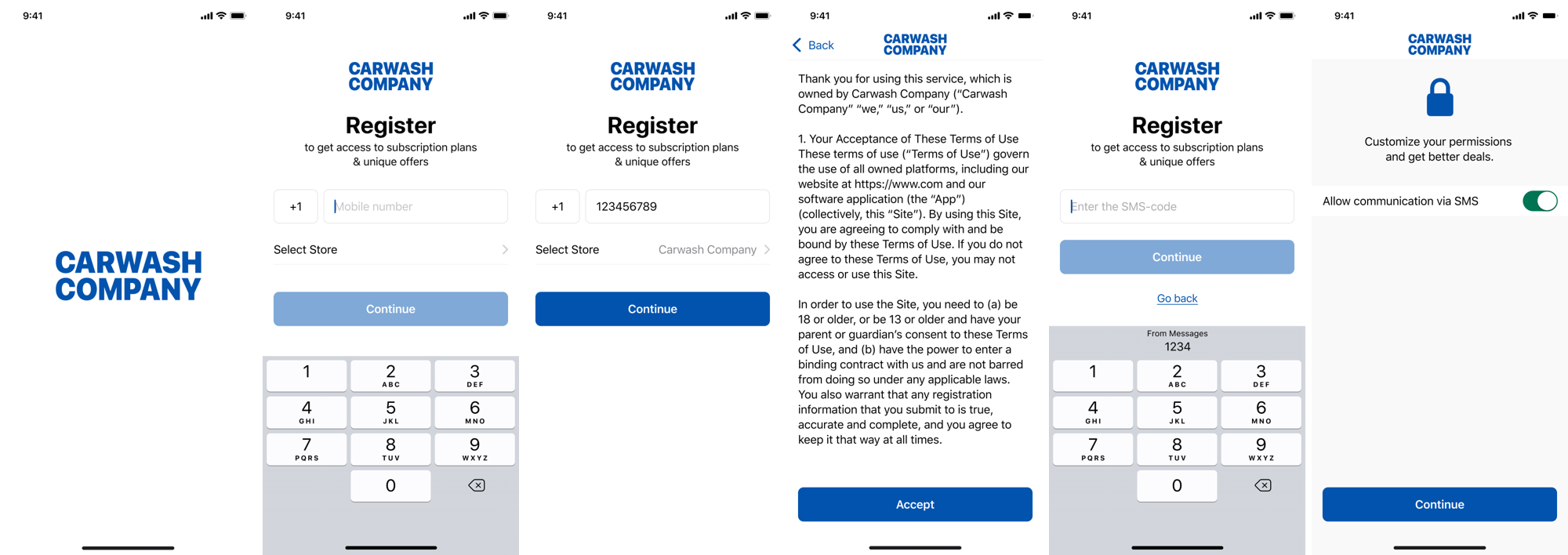 Carwash company register with the app