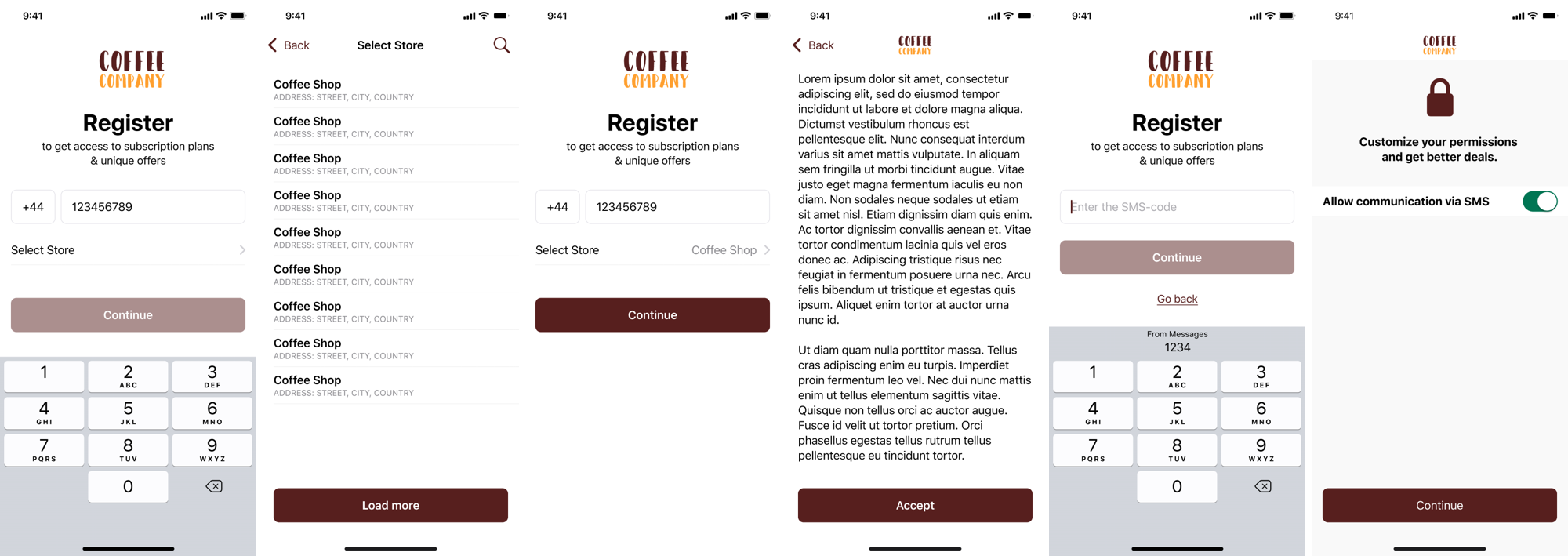 Register with the app Coffee company