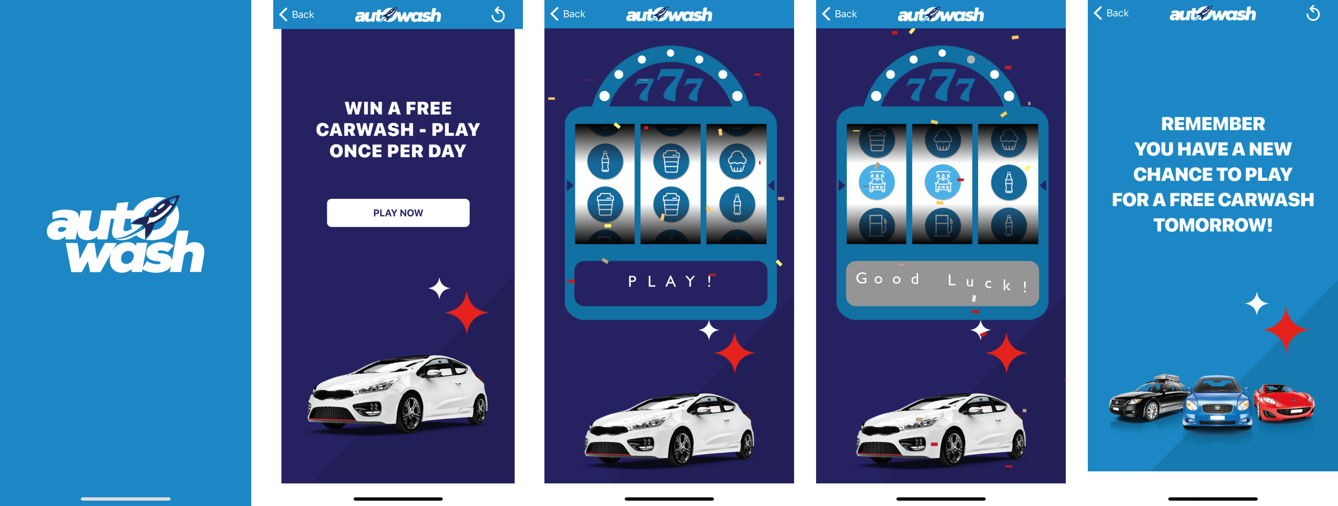 screenshots of gamification as part of the car wash program